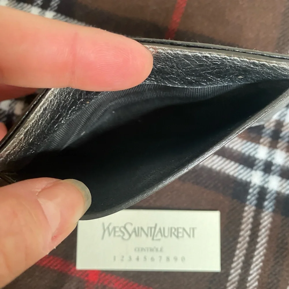 YSL Yves Saint Laurent Silver Metallic Leather Card Holder Wallet Vintage Rare - Picture 5 of 12